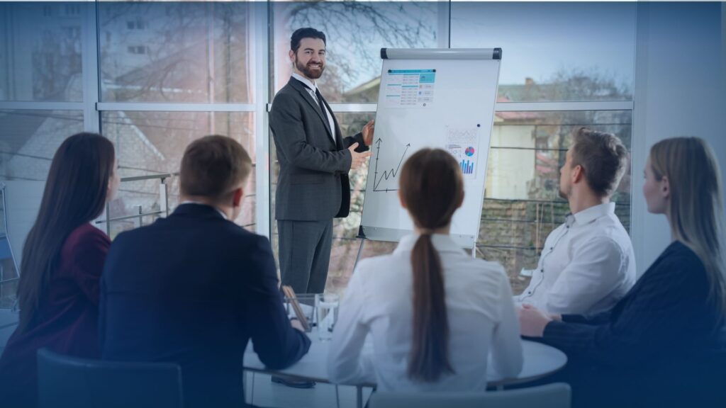 A professional presentation of b2b sales appointment setting services to a corporate team.