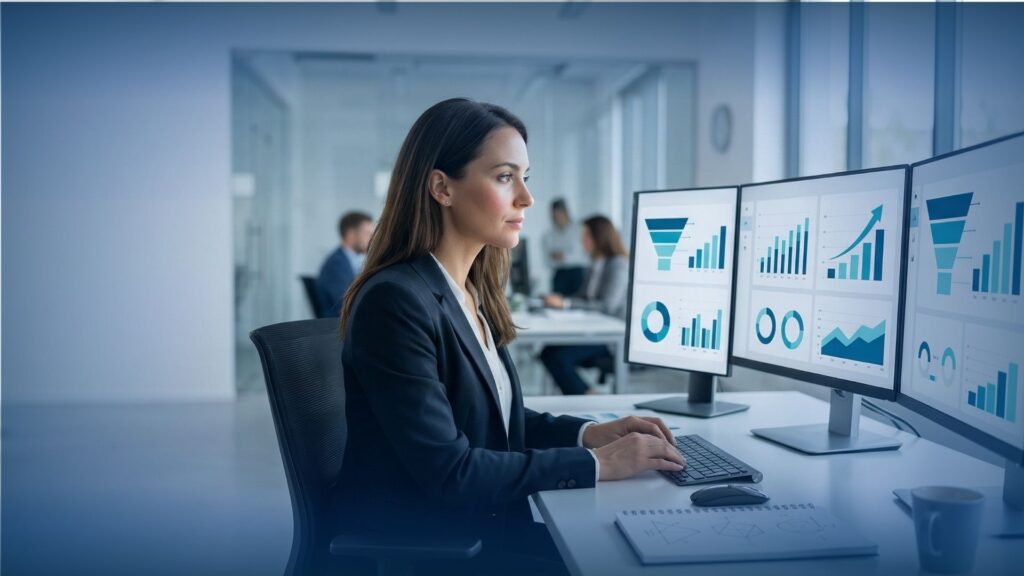 IT professional analyzing a growth chart representing a successful MSP lead generation system.