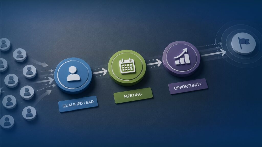 Sales professional using CRM and prospecting tools to manage B2B leads and qualified appointments