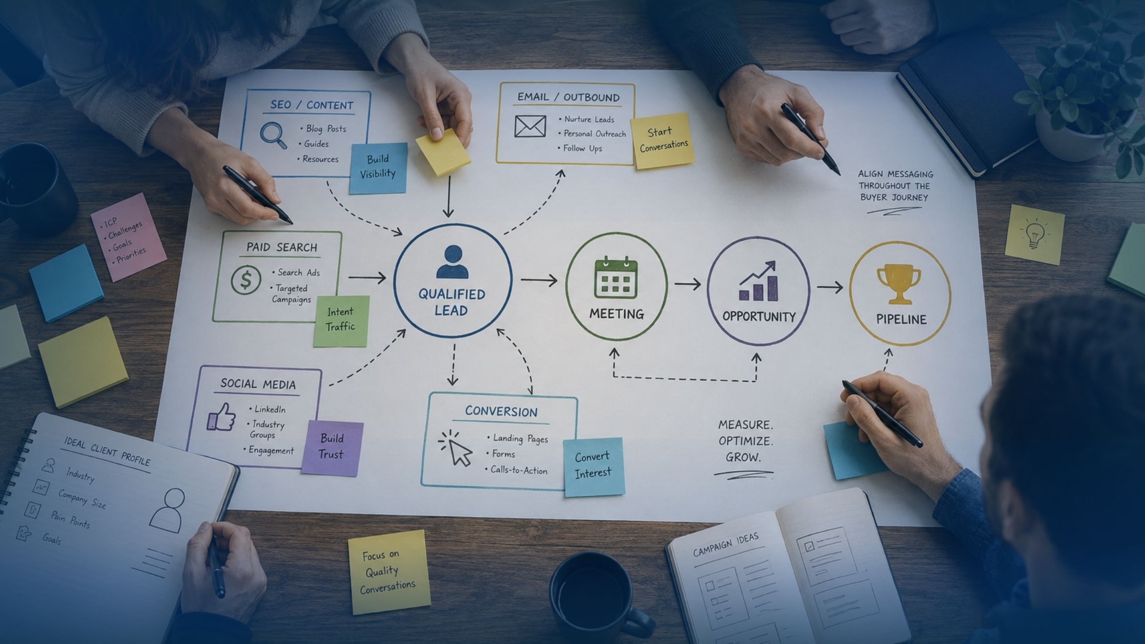 Marketing team planning an MSP marketing strategy across digital and outbound channels