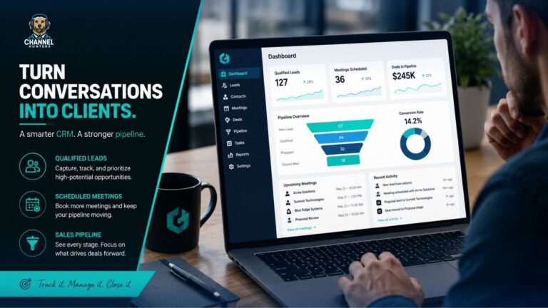 Customer relationship management platform tracking qualified leads, scheduled meetings, and sales pipeline activity.