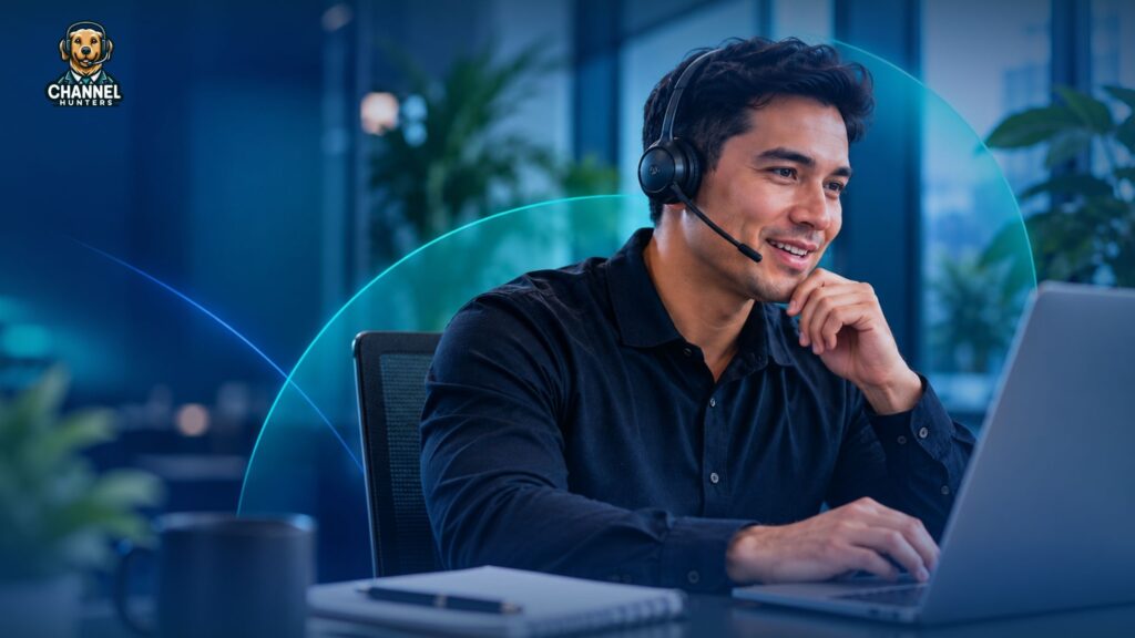 Sales professional conducting outbound prospecting as part of a consistent MSP lead generation program