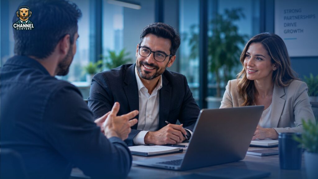 Outsource Appointment Setting: An MSP Decision Guide 1 Business professionals in a sales meeting following qualification and appointment setting