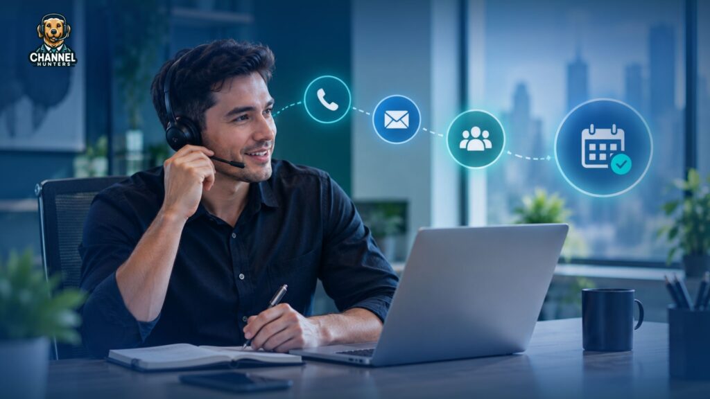 Outsource Appointment Setting: An MSP Decision Guide 3 Sales professional conducting outbound prospecting and appointment setting for a B2B technology company